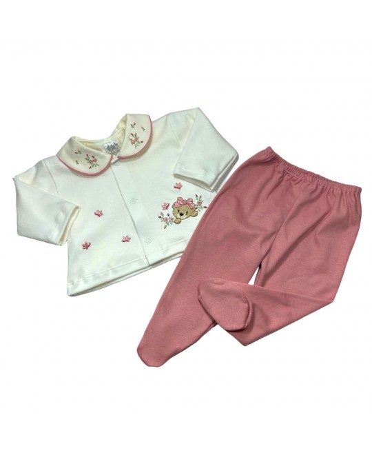 Conjunto Bebê 3 Peças Body, Casaquinho e Calça Ursinha com Laço Hira Imi 