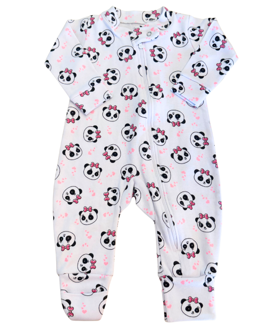 Macacão Comprido com Estampa de Pandinha com Laço  Doctor Baby