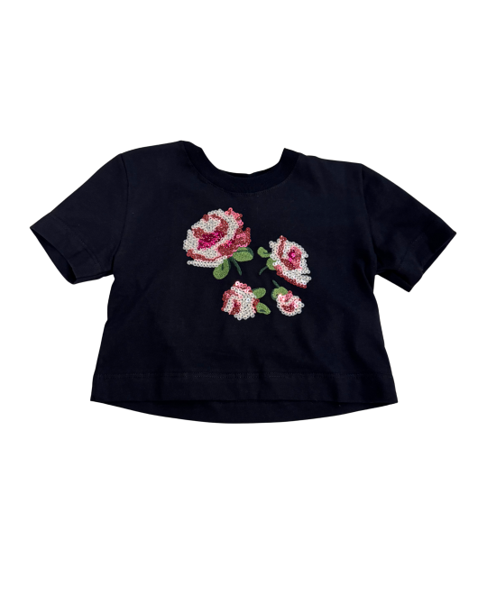 Blusa Infantil Cropped com Flores em Lantejoulas - Trick Nick