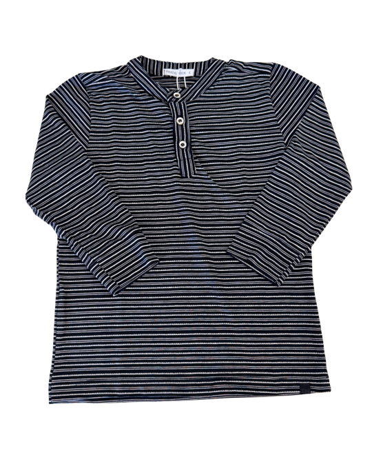 Camiseta Infantil Masculina com Botão Listrada Marinho- Trick Nick