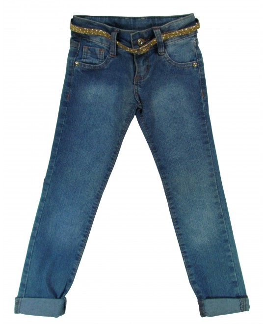 Calça Jeans Infantil com Cinto Dourado - Akiyoshi