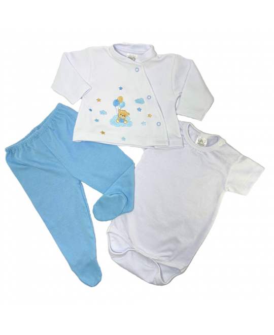 Conjunto Bebê 3 Peças Body, Casaquinho e Calça Urso com Balões Hira Imi 