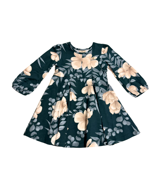  Vestido Infantil Manga Longa Flores Verde Milon