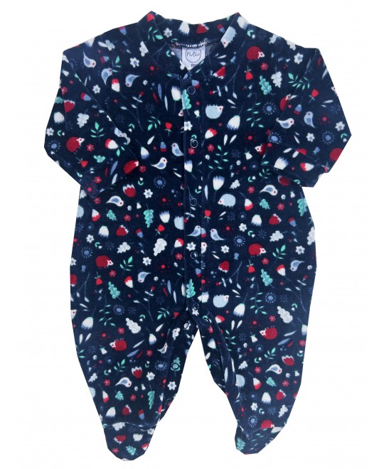 Macacão Comprido Bebê Plush Flores e Passarinhos - Piu Blu