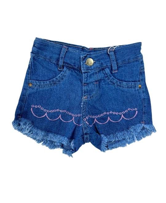 Shorts Infantil Feminino Jeans Bordado Rosa - Lean