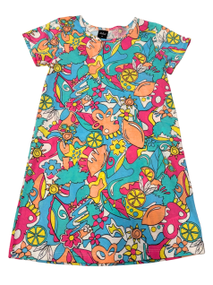 Vestido Infantil em Meia Malha Estampada Estilo Camiseta Rovitex