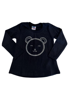 Blusa Primeiros Passos Manga Longa Urso em Cristais - Kiko Kika