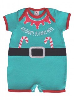 Macacão Bebê Curto Ajudante Papai Noel - Piu Blu