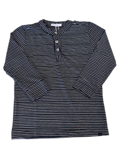 Camiseta Infantil Masculina com Botão Listrada Marinho- Trick Nick