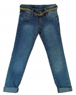 Calça Jeans Infantil com Cinto Dourado - Akiyoshi