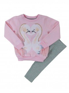 Conjunto Infantil Menina Cisnes Rosa -  Dente d' Leão