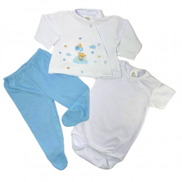 Conjunto Bebê 3 Peças Body, Casaquinho e Calça Urso com Balões Hira Imi 