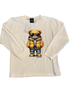 Camiseta Primeiros Passos Manga Longa  Urso Oculos e Jaqueta - Kiko Kika