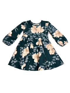  Vestido Infantil Manga Longa Flores Verde Milon
