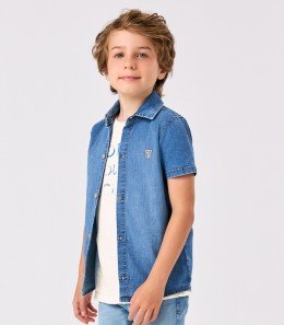 Camisa Infantil Manga Curta Jeans - Trick Nick