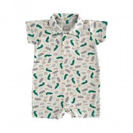 Macacão Bebê Curto Gola Polo Jacaré Off White - Piu Blu
